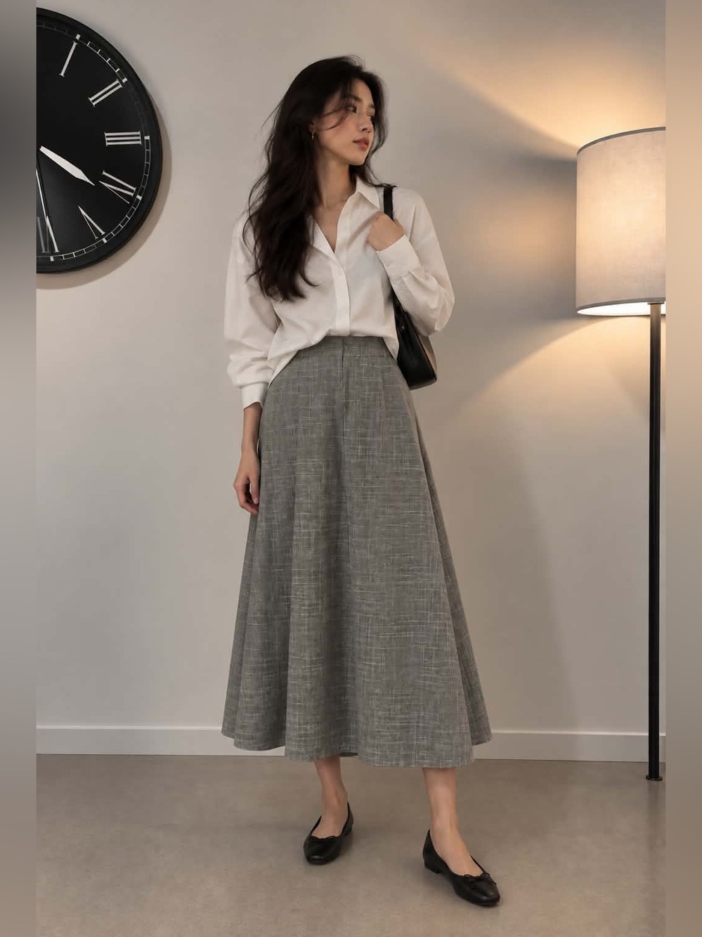 Sandro Ferrone Plaid Midi A-Line Skirt in Gray